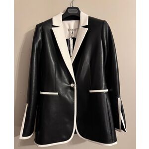 NWT Alice + Olivia Breann Black/Off White Vegan Leather Blazer Size 10
